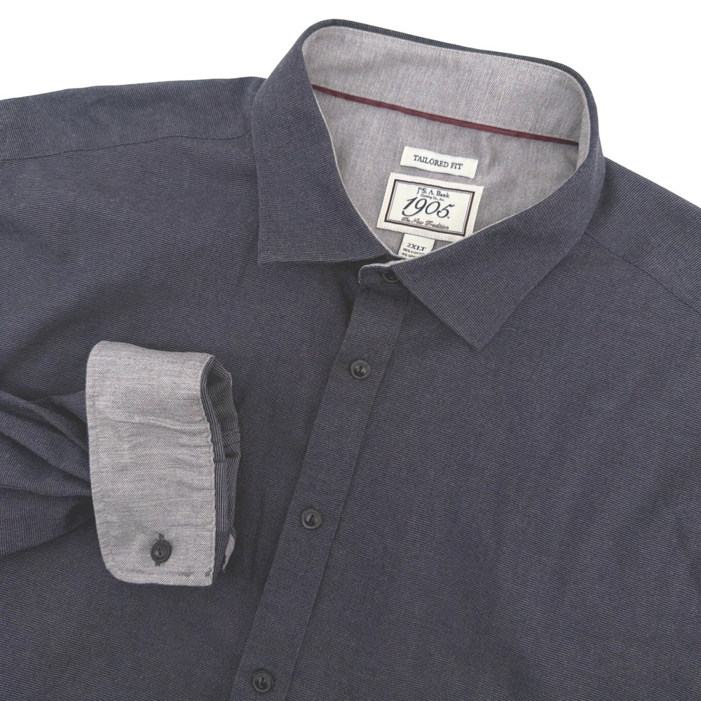 Jos A Bank 1905 Shirt Men 2XLT Gray Tailored Fit Flip Cuff Long Sleeve Office
